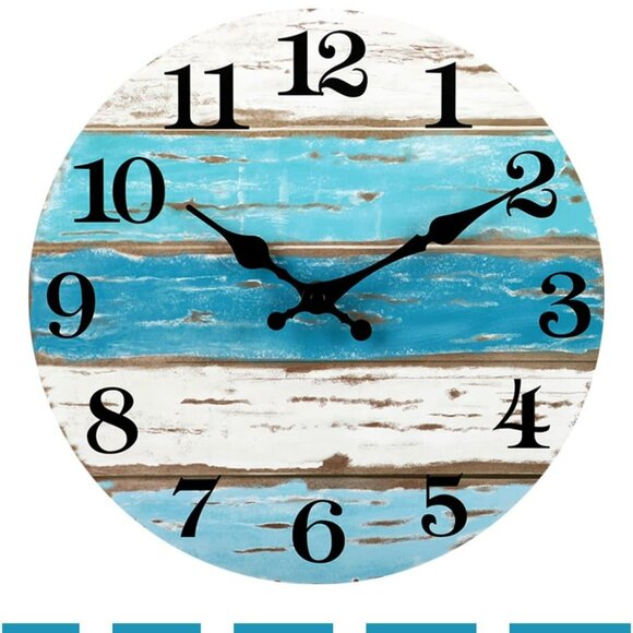 Wall Clock, Beach Themed Blue Wall Clocks Battery Operated Silent Non-Ticking, 8 - Picture 2 of 9